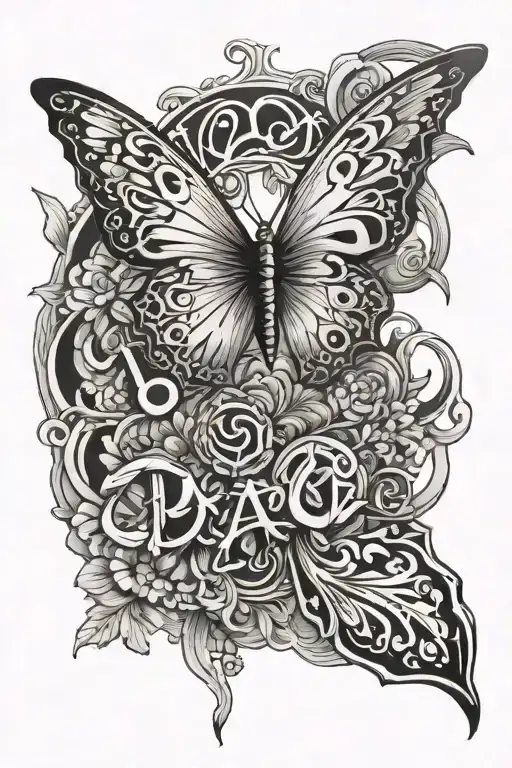 peace, butterfly and 1993 written sign tattoo design idea