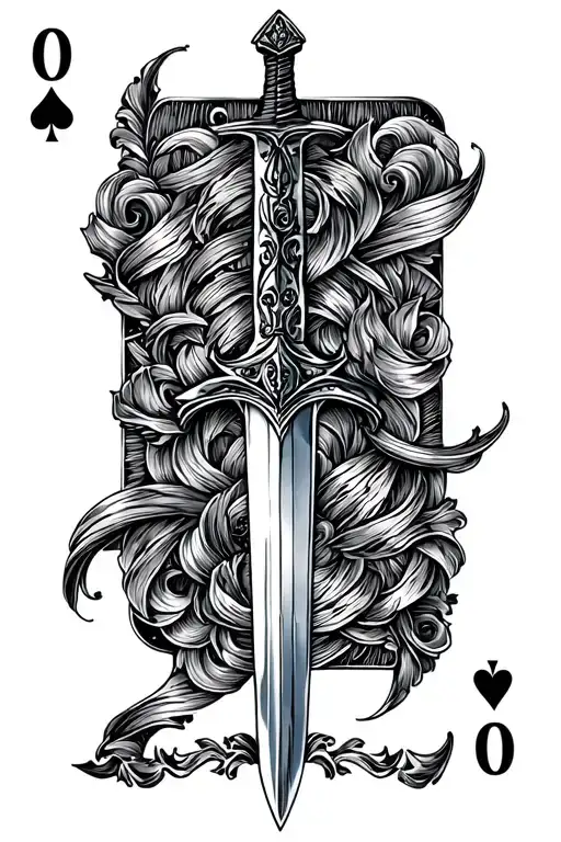 long sword, spades playing card on blade tattoo design idea