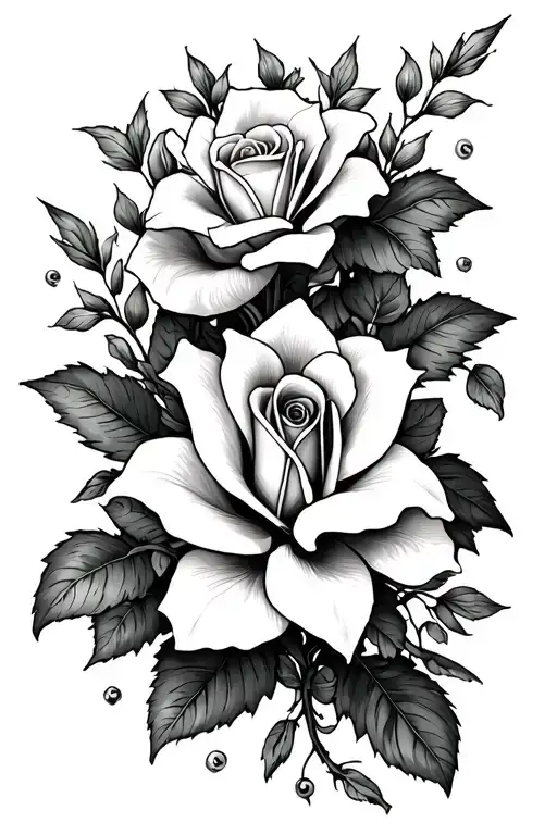 Roses and Lillies with vines and leaves realistic with lots of flowers tattoo design idea