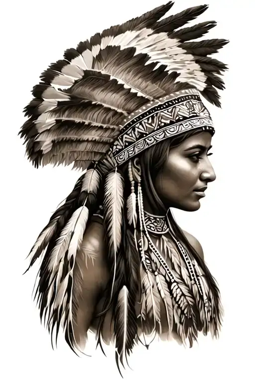 native American queen with headdress being worn tattoo design idea