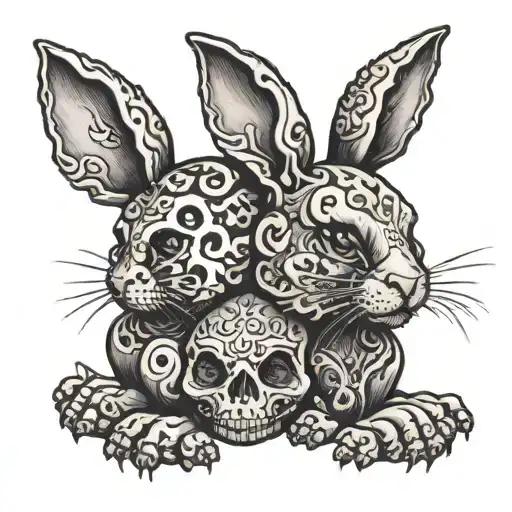 rabbit mini black skulls tattoo design idea