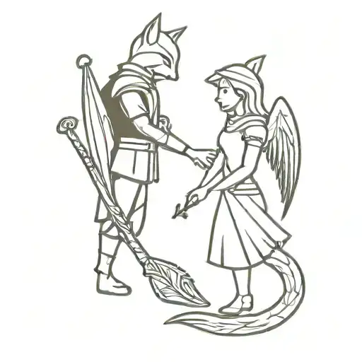 small matching tattoo for boyfriend and girlfriend that is based on Robin Hood and Marian tattoo design idea