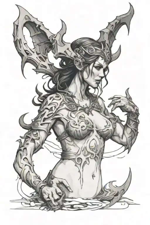 Lilith from diablo 4 and the open space tattoo design idea