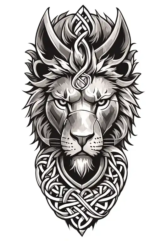 lion on armor tattoo design featuring Celtic trinity knot  tattoo design idea