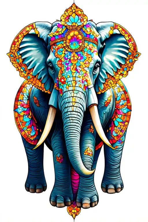 stained glass elephant surrounded tattoo design idea