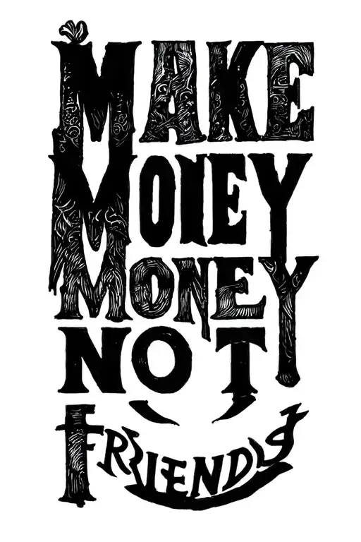 I want a tattoo with the phrase "MAKE MONEY NOT FRIENDS" and I want you to change the letters (O) for a smiling face and tist tattoo design idea