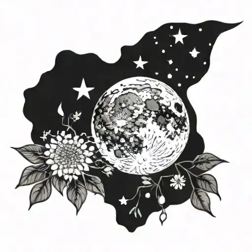 moon and gypsophila tattoo design idea