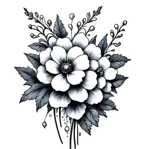 Cerez and crochet flowers tattoo design idea