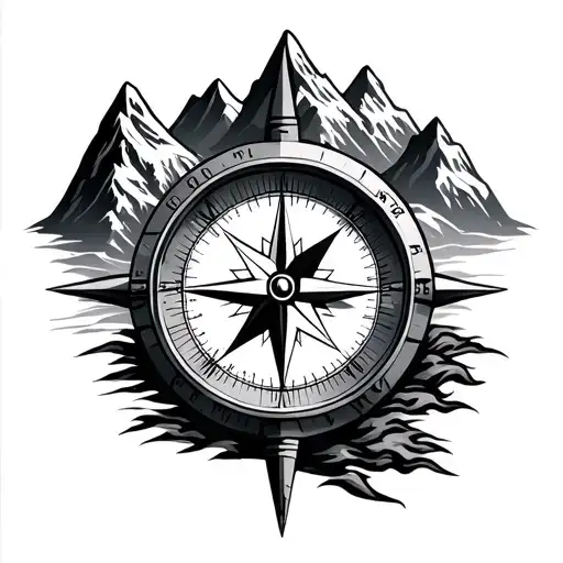 mountain range and compass tattoo design idea