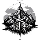 mountain range and compass tattoo design idea