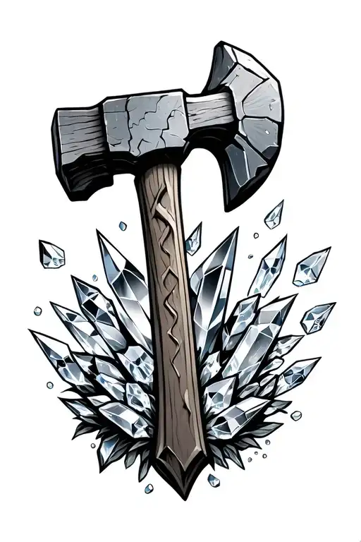 Rock  hammers crossed with crystals growing around them  tattoo design idea