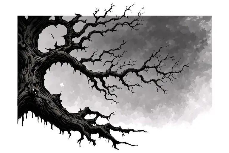 a Crooked Tree with Gnarled And Snapped Branches tattoo design idea