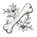 A sketch style vine of flowers wrapping around a dog bone tattoo design idea