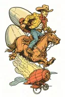 cowboy outrunning a crashing blimp tattoo design idea