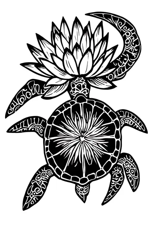 waterlily inside of sea turtle swimming visayan tribal tattoo design idea