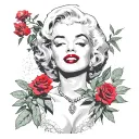 marilyn monroe holding red roses blooming tattoo design idea