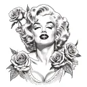 marilyn monroe holding red roses blooming tattoo design idea