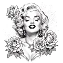 marilyn monroe holding red roses blooming tattoo design idea
