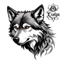 wolf Evelyn name tattoo design idea