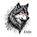 wolf Evelyn name tattoo design idea