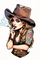 cowgirl smoking cigarette tattoo design idea