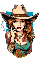 cowgirl smoking cigarette tattoo design idea