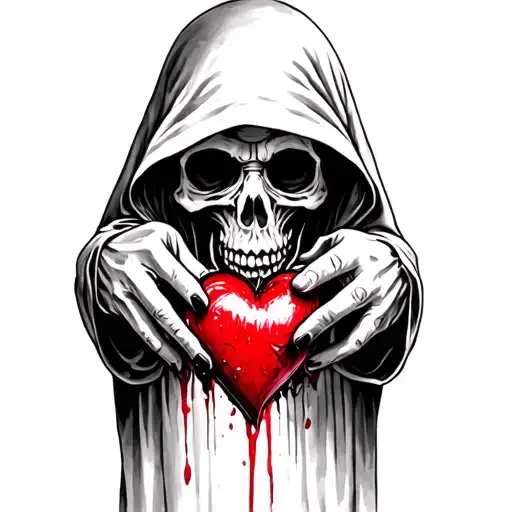 grim reaper holding a bleeding heart tattoo design idea