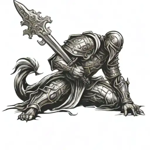 Kneeling Templar warrior with two-handed sword tattoo design idea