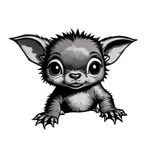cute baby chupacabra fuzzy large ears mexican art tattoo design idea