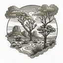 Arizona desert landscape tattoo featuring trees and clouds tattoo design idea