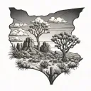 Arizona desert landscape tattoo featuring trees and clouds tattoo design idea