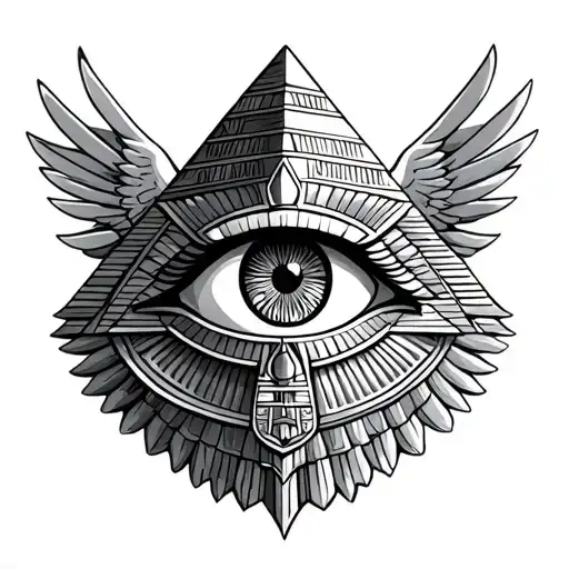 Horus eye inside pyramid with egyption wings spread tattoo design idea