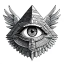 Horus eye inside pyramid with egyption wings spread tattoo design idea