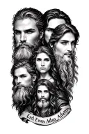 viking family tattoo design incorporating the names Erick Emily Amy Adam Allie Evan Aiden tattoo design idea