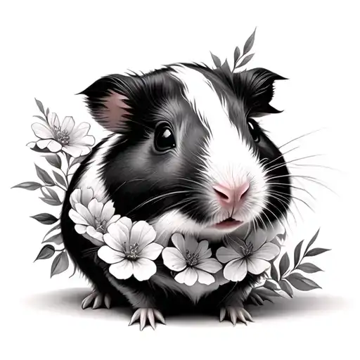 small guinea pig, flowers intertwined tattoo design idea