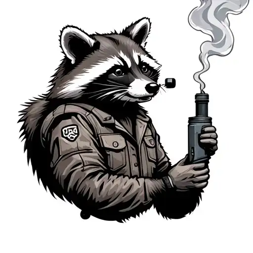 Mechanic Raccoon smoking and holding tattoo design idea
