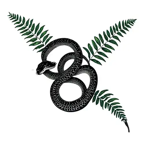 black rat snake intertwined within fern and wistera plant  tattoo design idea