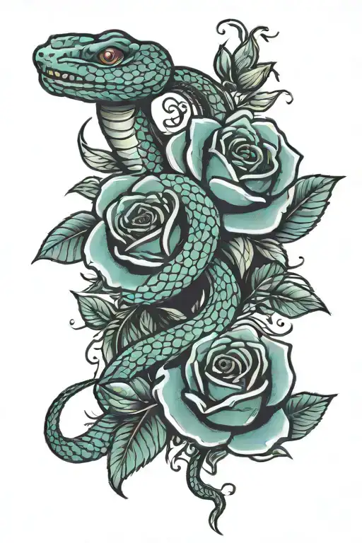 snake and roses surrounding tattoo design idea