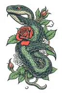 snake and roses surrounding tattoo design idea