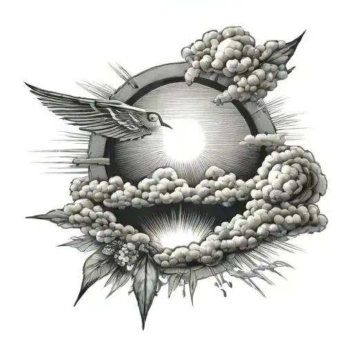 cloud to sun rays tattoo design idea