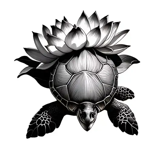 sea turtle with lotus flower tattoo design idea