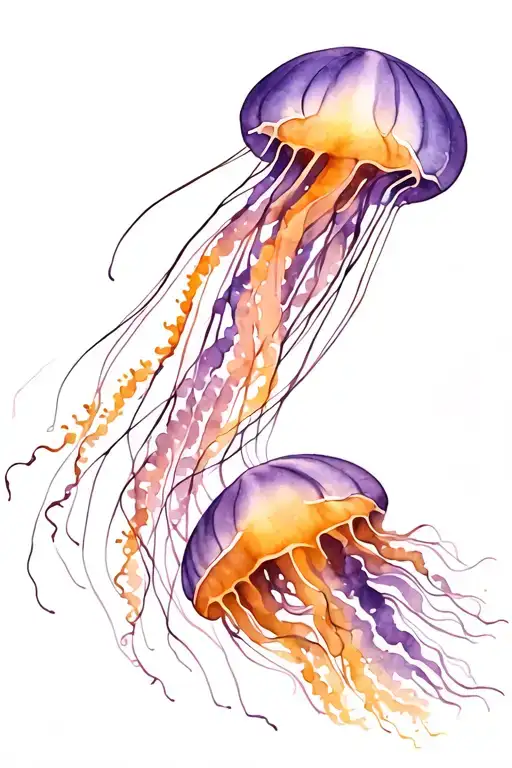 jellyfish purple gold tattoo design idea