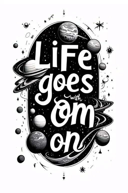 life goes on with space astronomy space symbols around the quote tattoo design idea