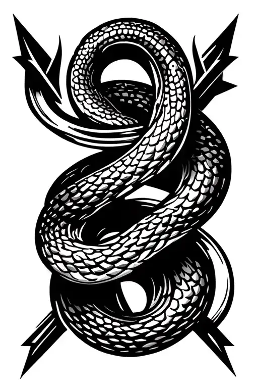 snake wrapped around arrow design tattoo design idea