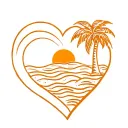 heart shape with palm tree, sun and waves tattoo design idea