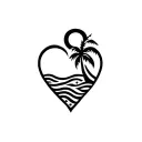 heart shape with palm tree, sun and waves tattoo design idea