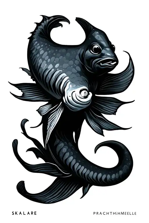 "Skalare, Prachtschmerle, Molly" please create an aquarium underwater tattoo. tattoo design idea