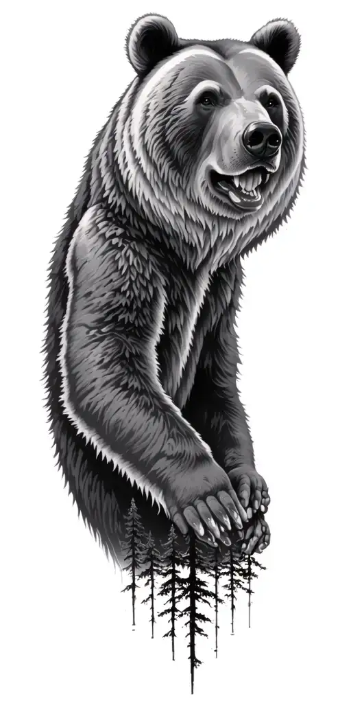 bear forrest mountains tattoo design idea