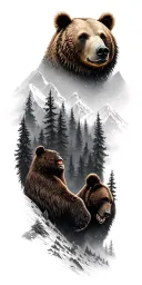 bear forrest mountains tattoo design idea