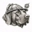 chocolate lab wearing a firefighter helmet tattoo design idea